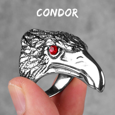 Nerūsējošā tērauda vīrietis vīriešu gredzeni rokpanks hiphopa vārna putna galva sarkans kalnu strēles personība vīriešiem, zēniem modes rotaslietas dāvana