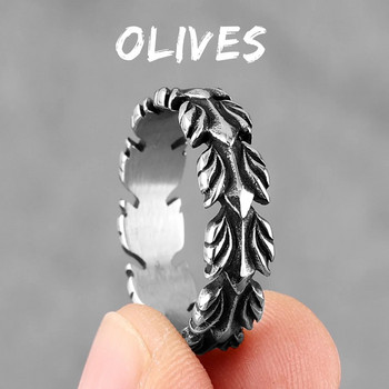 Lucky Olive Branch Мъжки пръстени от неръждаема стомана Модерен пънк амулет за мъжко гадже Байкър Бижута Креативност Подарък на едро