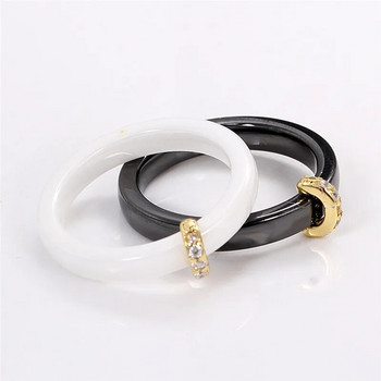 ZORCVENS Нов гладък керамичен пръстен с кубичен цирконий, черен и бял цвят, дамски бижута, годежна брачна лента, подаръци за жени