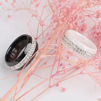 Висококачествени дамски бижута Пръстен на едро Черен и бял прост стил Удобни кристални керамични пръстени за жени