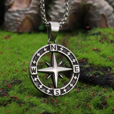 Пънк Nordic Ordin Compass Колие с висулка за мъжка мода Rider Hip Hop Rock Party Jewelry