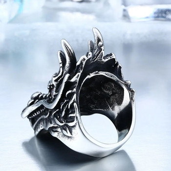 Δαχτυλίδι από ανοξείδωτο ατσάλι BEIER 316L Dragon με μαύρα κόκκινα μάτια Δαχτυλίδι Biker Rock Personality Animal Jewelry