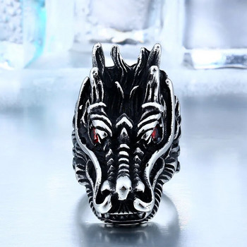 BEIER 316L пръстен с глава на дракон от неръждаема стомана с пръстен с черни червени очи Бикерска рок личност Бижута с животни