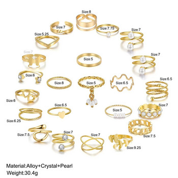 22 комплекта дамски бижута Европейски и американски нов креативен прост темпераментен спирала с фалшива перла Любовен пръстен златен цвят