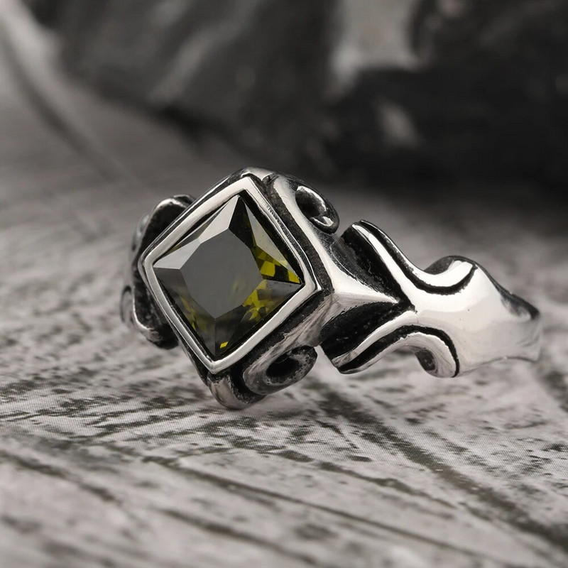 Keisha Lena 2023 uusim retro käsitööna valmistatud vintage inkrusteeritud tsirkoon-punk roostevabast terasest sõrmus meestele moslemiehted