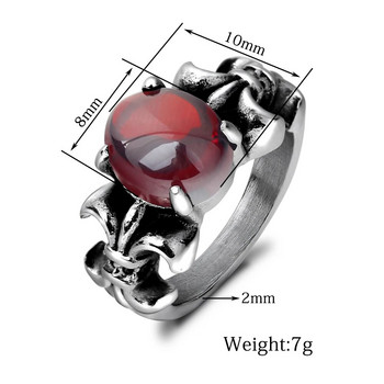 Ретро пръстен от титанова стомана за мъже и жени със скъпоценен камък от син и червен опал горещо продавани аксесоари за бижута, пръстени за подарък