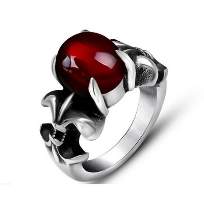 Retro meeste ja naiste titaanist terasest sõrmus koos Claw Blue ja Red Opal Gem ehete aksessuaaride rõngad kingituseks