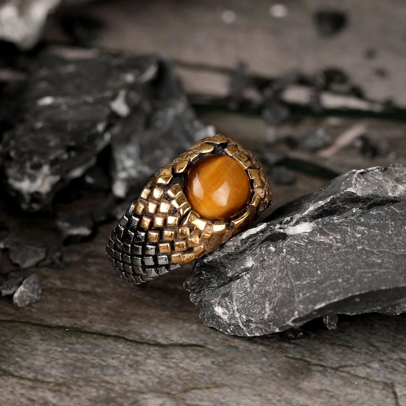 Τα νεότερα φυσικά οβάλ δαχτυλίδια Tiger Eye για γυναίκες Πέτρινο δαχτυλίδι από ανοξείδωτο ατσάλι αντίκες επάργυρο Fashion Jewelry Factory χονδρική