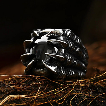 Винтидж драконов нокът с червен/черен камък пръстен от неръждаема стомана за мъже жени пънк рок пръстени от естествен камък бижута подарък на едро