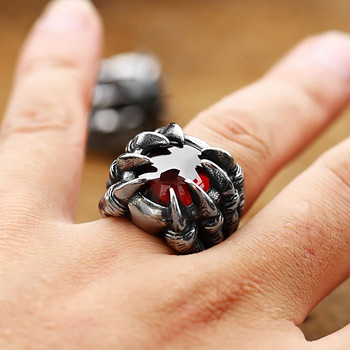 Винтидж драконов нокът с червен/черен камък пръстен от неръждаема стомана за мъже жени пънк рок пръстени от естествен камък бижута подарък на едро