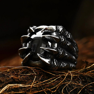 Vintage Dragon Claw sarkans/melns akmens nerūsējošā tērauda gredzens vīriešiem sievietēm pankroka dabīgā akmens gredzeni rotaslietu dāvanu vairumtirdzniecība