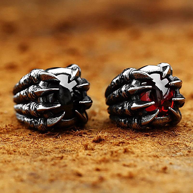 Vintage Dragon Claw sarkans/melns akmens nerūsējošā tērauda gredzens vīriešiem sievietēm pankroka dabīgā akmens gredzeni rotaslietu dāvanu vairumtirdzniecība