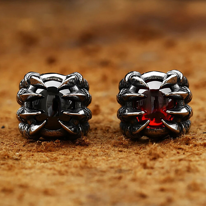 Vintage Dragon Claw sarkans/melns akmens nerūsējošā tērauda gredzens vīriešiem sievietēm pankroka dabīgā akmens gredzeni rotaslietu dāvanu vairumtirdzniecība