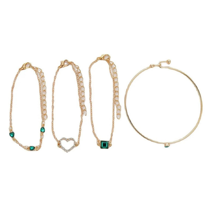 4db Wowen karkötő Temperament Smaragd szögletes vízfúró karkötő tele vízfúróval Love Heart karkötő készlet