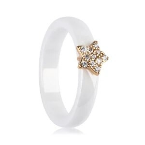 Arany színű csillag női gyűrűk Bling CZ strassz 4 mm sima fekete fehér kerámia gyűrűk ékszerek esküvői évfordulós ajándék