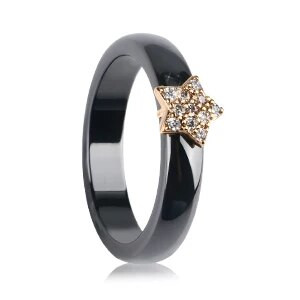 Arany színű csillag női gyűrűk Bling CZ strassz 4 mm sima fekete fehér kerámia gyűrűk ékszerek esküvői évfordulós ajándék