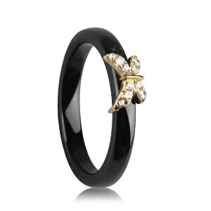 Arany színű csillag női gyűrűk Bling CZ strassz 4 mm sima fekete fehér kerámia gyűrűk ékszerek esküvői évfordulós ajándék