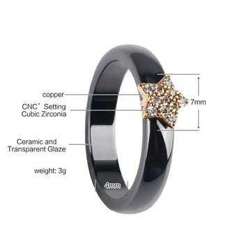 Дамски пръстени със звезда в златен цвят с Bling CZ кристал 4 мм гладки черно-бели керамични пръстени Бижута Подарък за годишнина от сватба