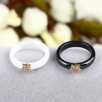 Дамски пръстени със звезда в златен цвят с Bling CZ кристал 4 мм гладки черно-бели керамични пръстени Бижута Подарък за годишнина от сватба