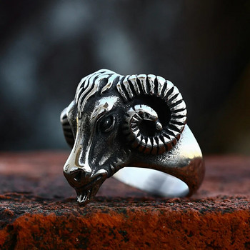 Нова мода ретро 316L неръждаема стомана овча глава череп пръстен за мъже готически пънк уникални животински пръстени бижута подаръци на едро