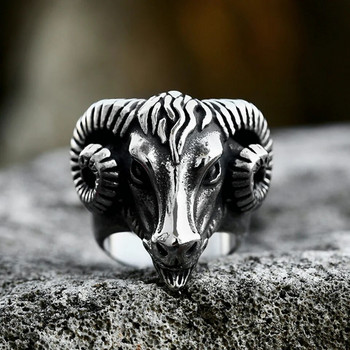 Нова мода ретро 316L неръждаема стомана овча глава череп пръстен за мъже готически пънк уникални животински пръстени бижута подаръци на едро
