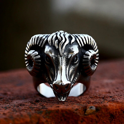 Νέο Μόδα Vintage 316L από ανοξείδωτο ατσάλι Δαχτυλίδι κρανίου κεφαλιού προβάτου για άνδρες Gothic Punk Μοναδικά δαχτυλίδια ζώων Δώρα κοσμημάτων Χονδρική