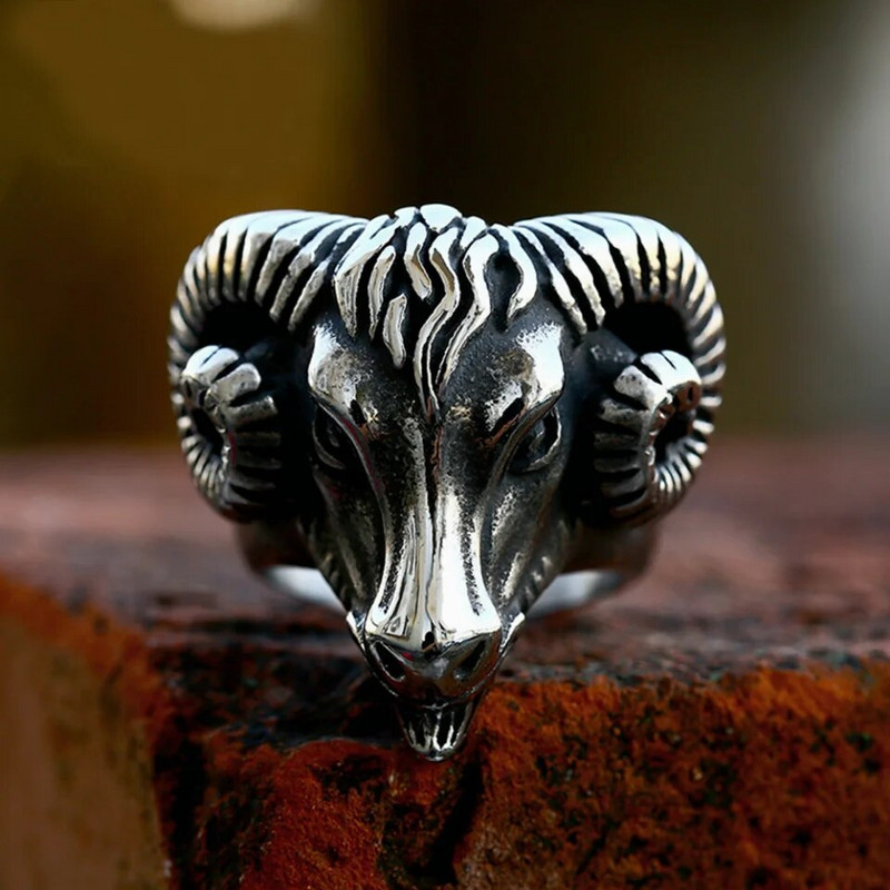 Νέο Μόδα Vintage 316L από ανοξείδωτο ατσάλι Δαχτυλίδι κρανίου κεφαλιού προβάτου για άνδρες Gothic Punk Μοναδικά δαχτυλίδια ζώων Δώρα κοσμημάτων Χονδρική