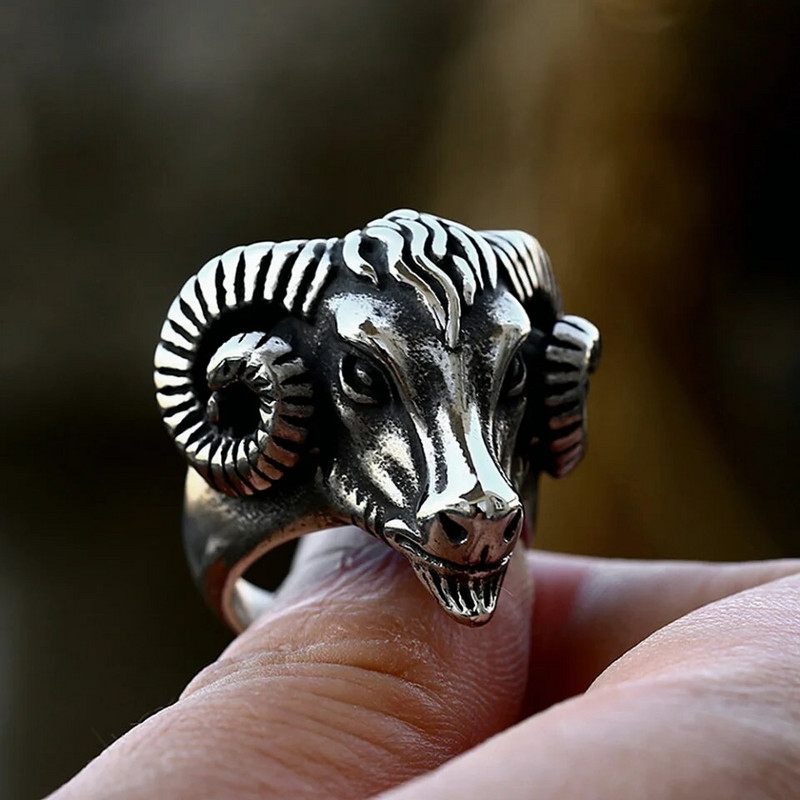 Νέο Μόδα Vintage 316L από ανοξείδωτο ατσάλι Δαχτυλίδι κρανίου κεφαλιού προβάτου για άνδρες Gothic Punk Μοναδικά δαχτυλίδια ζώων Δώρα κοσμημάτων Χονδρική