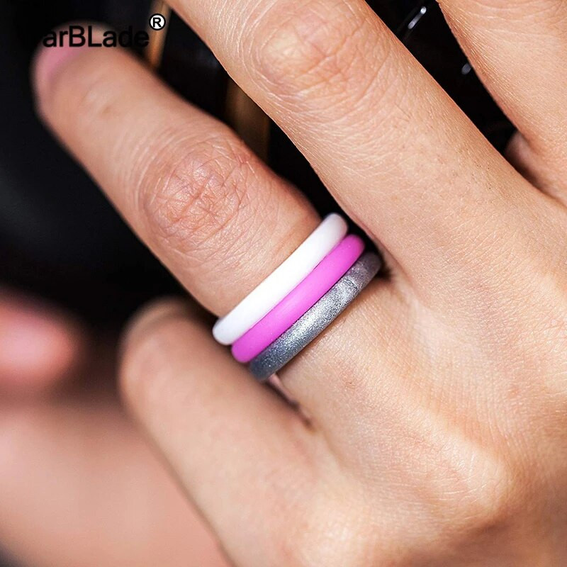 WarBLade 2,7 mm silikoniniai žiedai moterims Vestuvinės guminės juostos Hipoalerginės lanksčios sportinės antibakterinis silikoninis pirštų žiedas