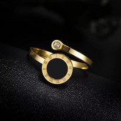 Római számokkal ellátott fekete kagyló rozsdamentes acél nyitógyűrűk nőknek állítható cirkon farkú gyűrű divatos női ékszer ajándék