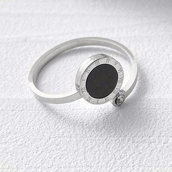 Отварящи се пръстени от неръждаема стомана с черни римски цифри за жени Регулируем пръстен с опашка с циркон Модни женски бижута Подарък