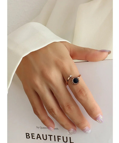 Római számokkal ellátott fekete kagyló rozsdamentes acél nyitógyűrűk nőknek állítható cirkon farkú gyűrű divatos női ékszer ajándék