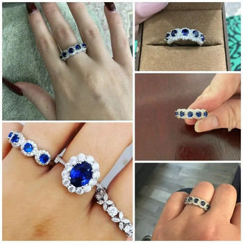 Huitan искрящ синьо бял кубичен цирконий брачна лента пръстен за жени Сребърен цвят Изискани аксесоари за пръсти Женски бижута