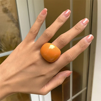 Преувеличен прост макарон цвят прозрачна смола извити пръстени гладки неправилни геометрични пръстени за пръсти за жени Парти подарък 2023 г.
