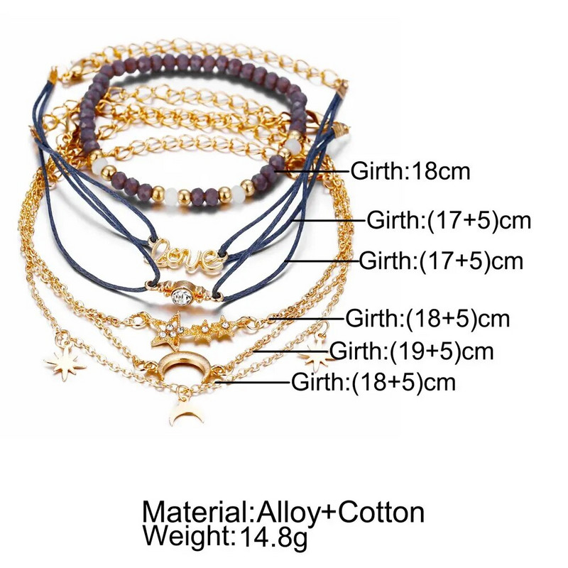 6 ΤΕΜ Σετ Κοσμήματα Γυναικεία Απλή ιδιοσυγκρασία Μόδα New Love Pentagram Moon βραχιόλι