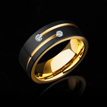 FDLK Луксозен мъжки 8 мм черен пръстен от неръждаема стомана, златен цвят, кристална сватбена лента за мъжко годежно парти, бижута, подарък