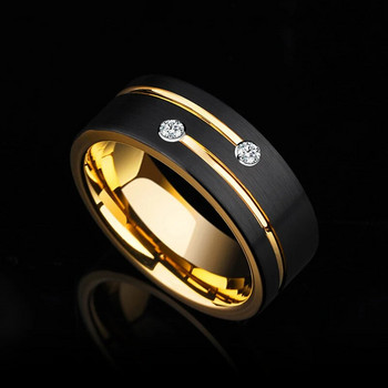 Δώρο κοσμήματα κοσμημάτων FDLK Luxury Ανδρικό 8mm μαύρο ανοξείδωτο ατσάλι χρυσό δαχτυλίδι Κρυστάλλινο λουράκι γάμου για ανδρικό πάρτι αρραβώνων