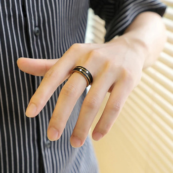 FDLK Луксозен мъжки 8 мм черен пръстен от неръждаема стомана, златен цвят, кристална сватбена лента за мъжко годежно парти, бижута, подарък
