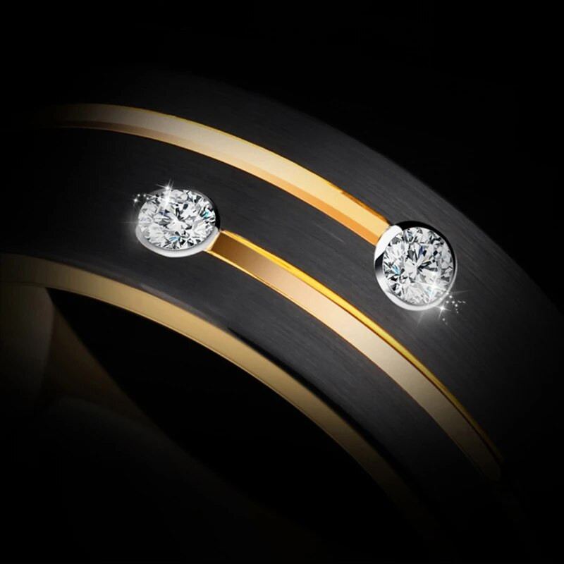 FDLK Luksuslik meeste 8mm must roostevabast terasest kullavärvi sõrmus kristallist pulmapael meeste kihluspeole ehted kingitus