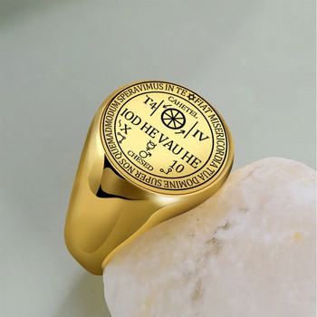 Dreamtimes Archangel Cahetel Fortune Seal Ring Iod He Vau He Solomon Kabbalah Амулет Viking Пръстен за мъже Бижута от неръждаема стомана