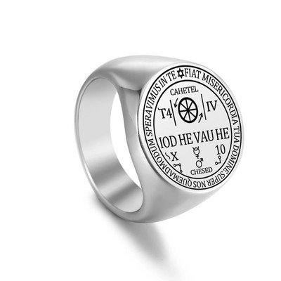 Dreamtimes Arkangyal Cahetel Fortune Seal Ring Iod He Vau He Solomon Kabbalah Amulett Viking Ring Férfi Rozsdamentes acél ékszerek