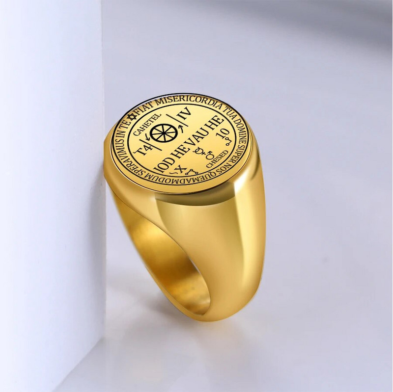 Dreamtimes Arkangyal Cahetel Fortune Seal Ring Iod He Vau He Solomon Kabbalah Amulett Viking Ring Férfi Rozsdamentes acél ékszerek