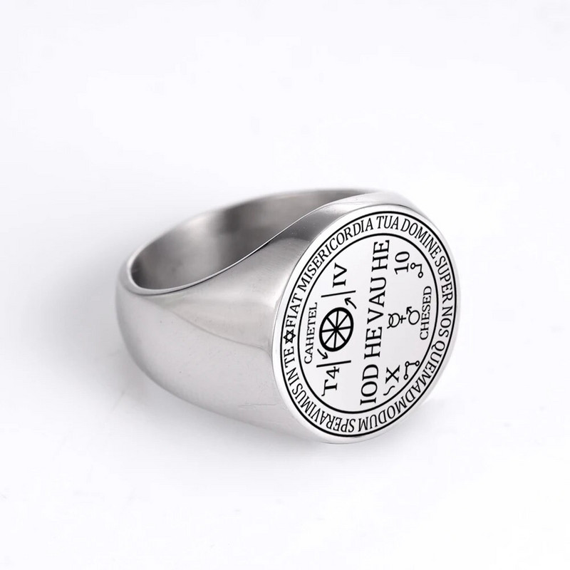 Dreamtimes Arkangyal Cahetel Fortune Seal Ring Iod He Vau He Solomon Kabbalah Amulett Viking Ring Férfi Rozsdamentes acél ékszerek