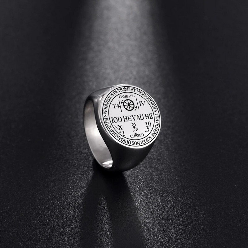 Dreamtimes Arkangyal Cahetel Fortune Seal Ring Iod He Vau He Solomon Kabbalah Amulett Viking Ring Férfi Rozsdamentes acél ékszerek