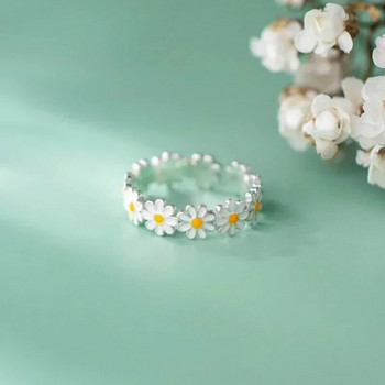 Винтидж пръстени с цветя от маргаритки за жени Корейски стил Регулируем отварящ се пръстен за пръсти Булката Сватбен годеж Изявление Бижута Gif
