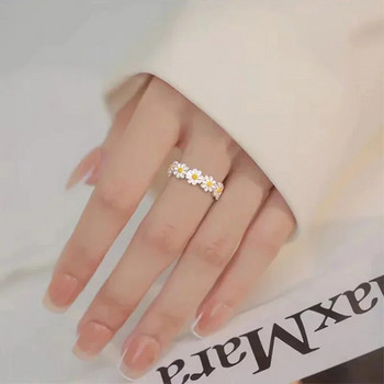 Vintage δαχτυλίδια λουλουδιών μαργαρίτας για γυναίκες Κορεατικού στιλ ρυθμιζόμενο ανοιγόμενο δαχτυλίδι νύφη δήλωση αρραβώνων κοσμήματα Gif