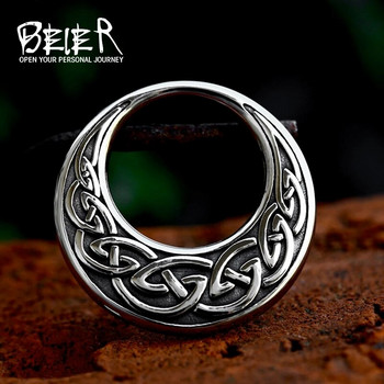 BEIER 2023 Нов моден дизайн от неръждаема стомана Viking Celtics Knot Trinity Pendant Moon Shape Колие за мъже, жени, бижута