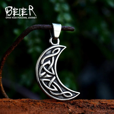 BEIER 2023 Нов моден дизайн от неръждаема стомана Viking Celtics Knot Trinity Pendant Moon Shape Колие за мъже, жени, бижута