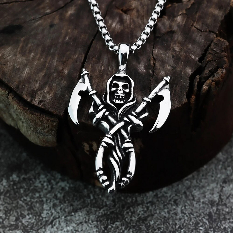 Eiropas un Amerikas stila hip-hop Retro Reaper sirpjveida nerūsējošā tērauda vīriešu kulons Helovīna dāvana