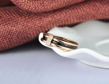 AENINE Модерна мозайка CZ Кристал Розово злато цвят годежни пръстени Бижута Сватбени пръстени от неръждаема стомана за жени Anneau AR18001